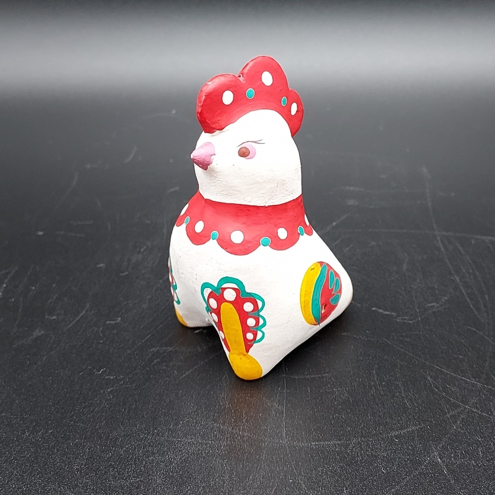 Vintage Mexican Pottery Colorful Bird Rooster Whistle 3"
